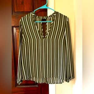 Charlotte Russe Green and white pinstripe long sleeve blouse
